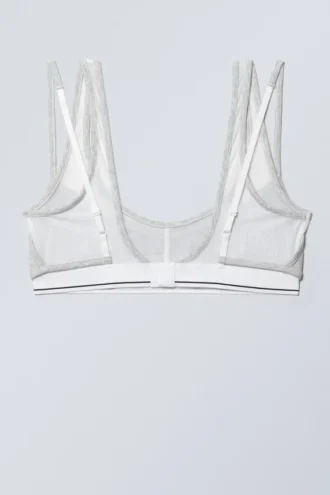 Layered Cotton Mesh Bra – Light Grey Melange & White Layered Cotton Mesh Bra – Light Grey Melange & White