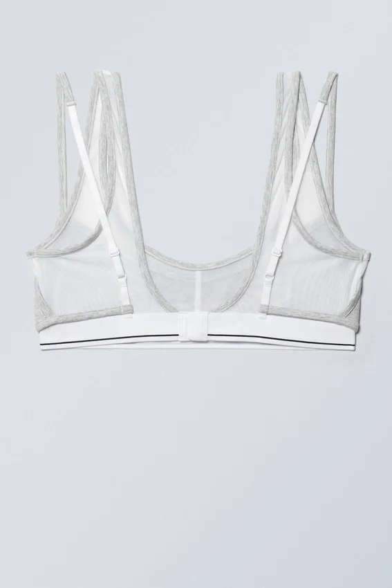 Layered Cotton Mesh Bra – Light Grey Melange & White Layered Cotton Mesh Bra – Light Grey Melange & White