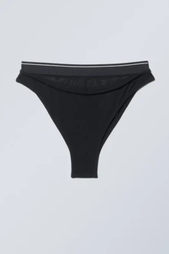 Layered Cotton Mesh Brazilian Briefs – Black