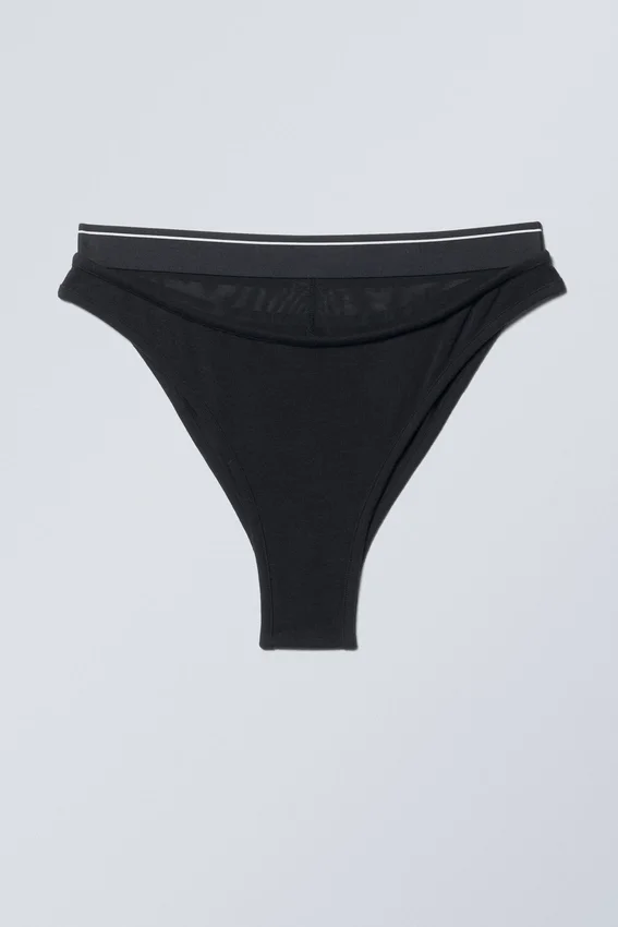 Layered Cotton Mesh Brazilian Briefs – Black Layered Cotton Mesh Brazilian Briefs – Black