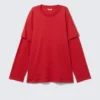 Layered Long-Sleeved Cotton T-Shirt – Bright Red Layered Long-Sleeved Cotton T-Shirt – Bright Red