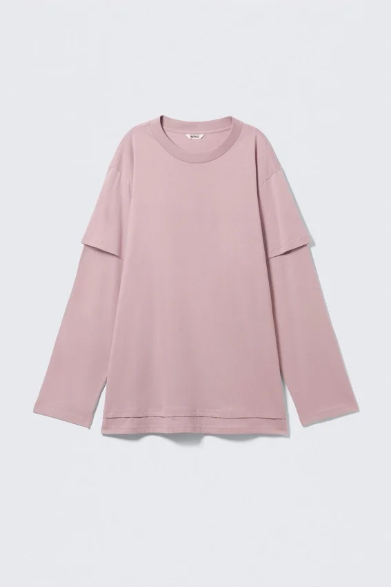 Layered Long-Sleeved Cotton T-Shirt – Light Dusty Pink Layered Long-Sleeved Cotton T-Shirt – Light Dusty Pink