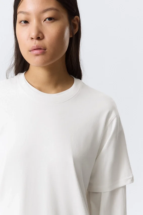 Layered Long-Sleeved Cotton T-Shirt – White Layered Long-Sleeved Cotton T-Shirt – White