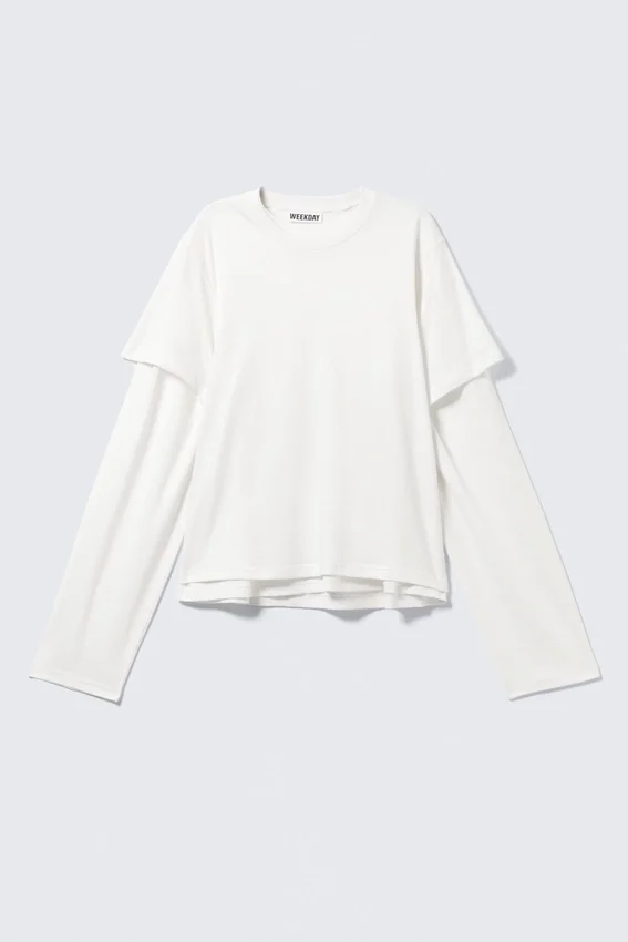 Layered Long-Sleeved Cotton T-Shirt – White Layered Long-Sleeved Cotton T-Shirt – White