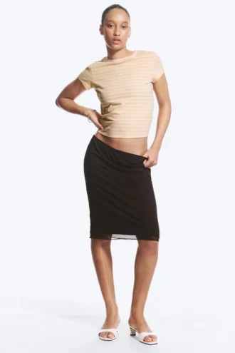 Layered Mesh Midi Skirt – Dark Brown