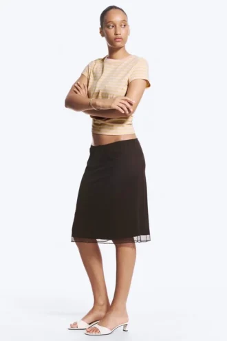 Layered Mesh Midi Skirt – Dark Brown