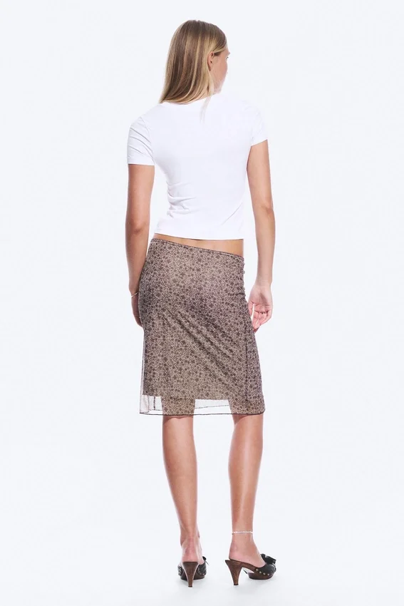Layered Mesh Midi Skirt – Khaki/Burgundy – Floral Layered Mesh Midi Skirt – Khaki/Burgundy – Floral