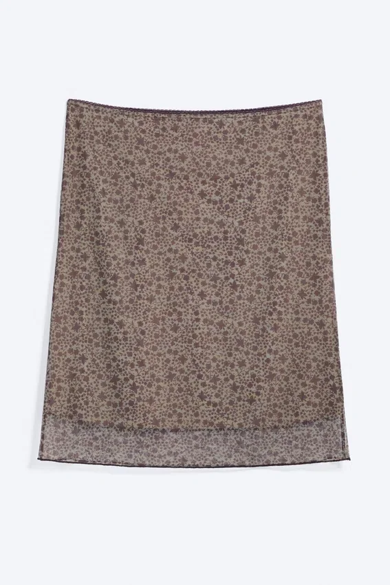 Layered Mesh Midi Skirt – Khaki/Burgundy – Floral Layered Mesh Midi Skirt – Khaki/Burgundy – Floral