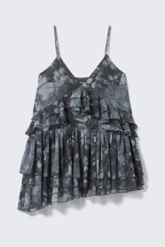 Layered Ruffled Mini Cami Dress – Dark Grey – Baroque Collage