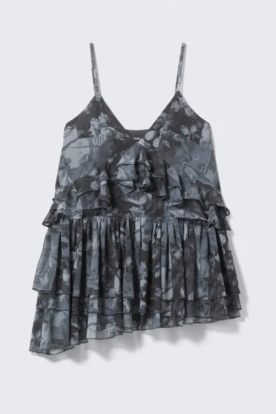 Layered Ruffled Mini Cami Dress – Dark Grey – Baroque Collage Layered Ruffled Mini Cami Dress – Dark Grey – Baroque Collage