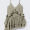 Layered Ruffled Mini Cami Dress – Khaki Green Layered Ruffled Mini Cami Dress – Khaki Green