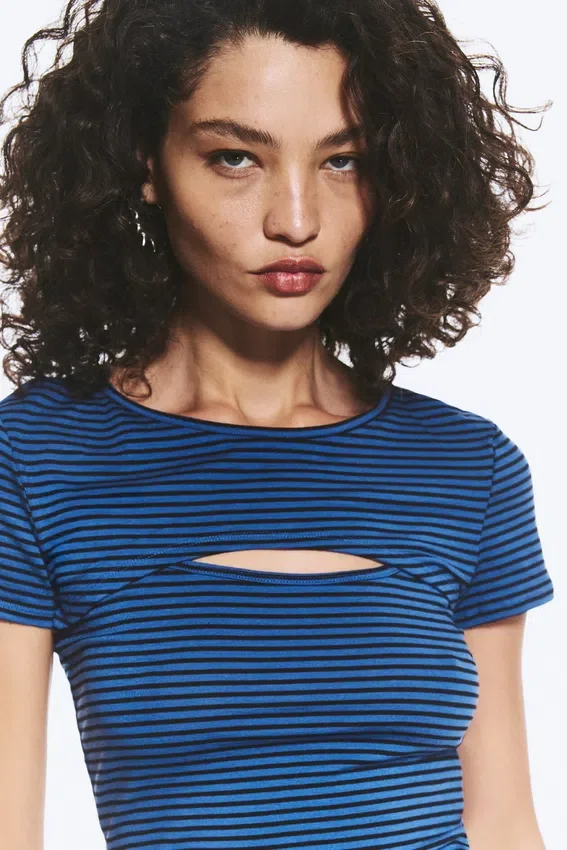 Layered Two-Piece Bolero Top – Striped Blue Layered Two-Piece Bolero Top – Striped Blue