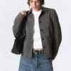 Lean Buttoned Jacket – Dark Grey Herringbone