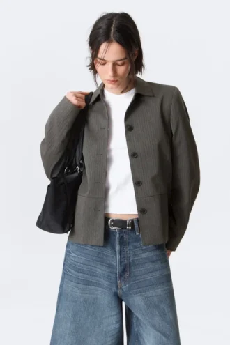 Lean Buttoned Jacket – Dark Grey Herringbone