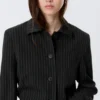 Lean Buttoned Jacket – Pinstriped Black Lean Buttoned Jacket – Pinstriped Black