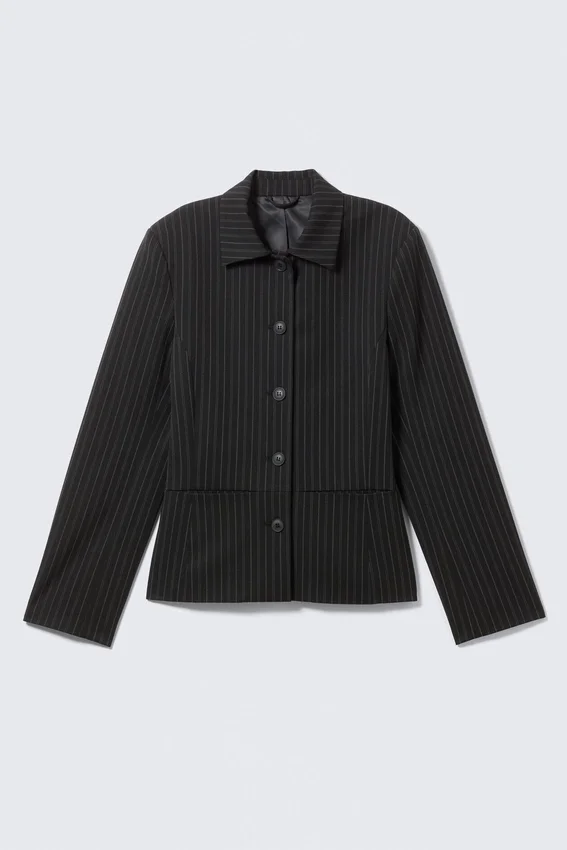 Lean Buttoned Jacket – Pinstriped Black Lean Buttoned Jacket – Pinstriped Black