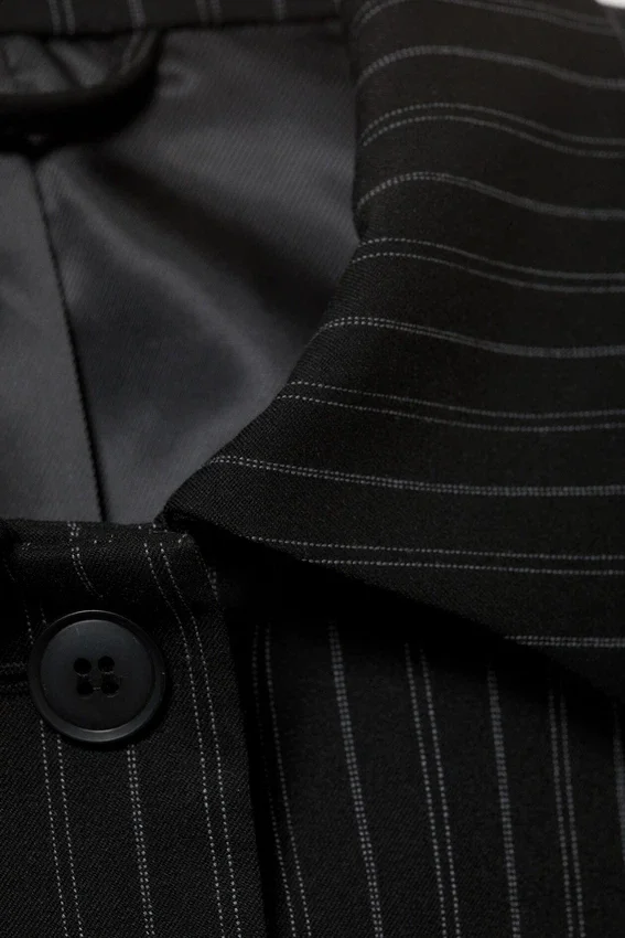 Lean Buttoned Jacket – Pinstriped Black Lean Buttoned Jacket – Pinstriped Black