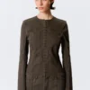 Lean Frayed Cotton Jacket – Striped Dark Grey Lean Frayed Cotton Jacket – Striped Dark Grey