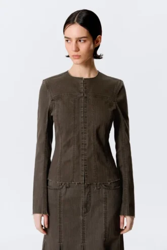 Lean Frayed Cotton Jacket – Striped Dark Grey