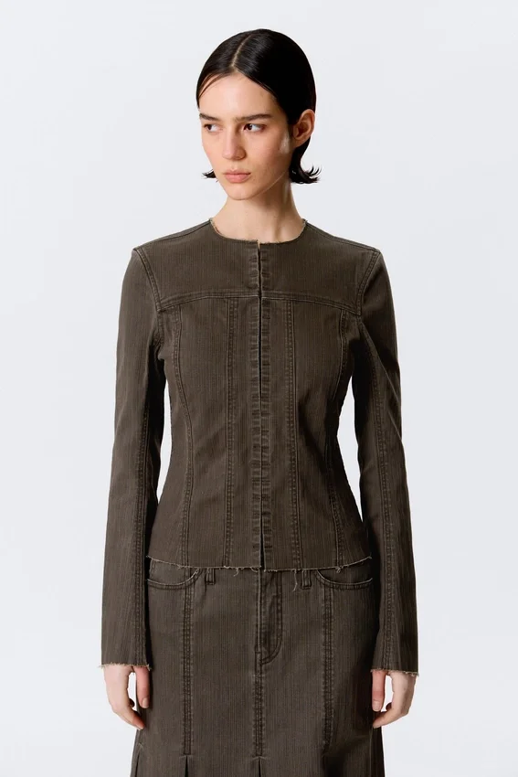 Lean Frayed Cotton Jacket – Striped Dark Grey Lean Frayed Cotton Jacket – Striped Dark Grey