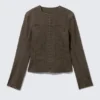 Lean Frayed Cotton Jacket – Striped Dark Grey Lean Frayed Cotton Jacket – Striped Dark Grey