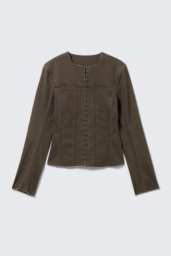 Lean Frayed Cotton Jacket – Striped Dark Grey Lean Frayed Cotton Jacket – Striped Dark Grey