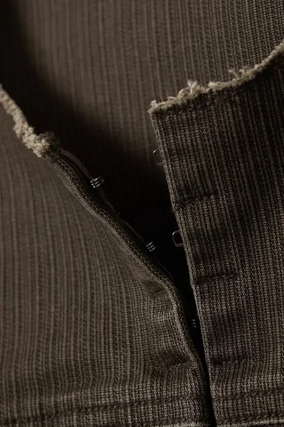 Lean Frayed Cotton Jacket – Striped Dark Grey Lean Frayed Cotton Jacket – Striped Dark Grey