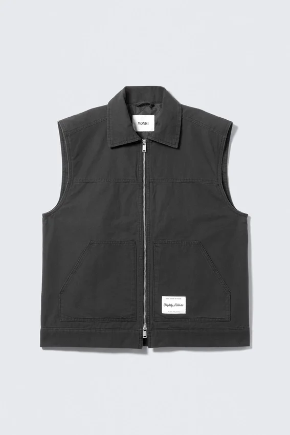 Lightly Padded Canvas Zip Vest – Black Lightly Padded Canvas Zip Vest – Black