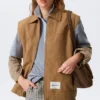 Lightly Padded Canvas Zip Vest – Brown Lightly Padded Canvas Zip Vest – Brown