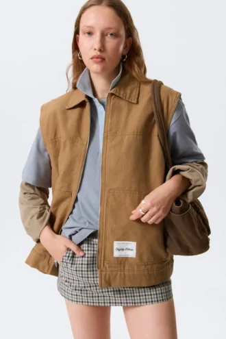 Lightly Padded Canvas Zip Vest – Brown