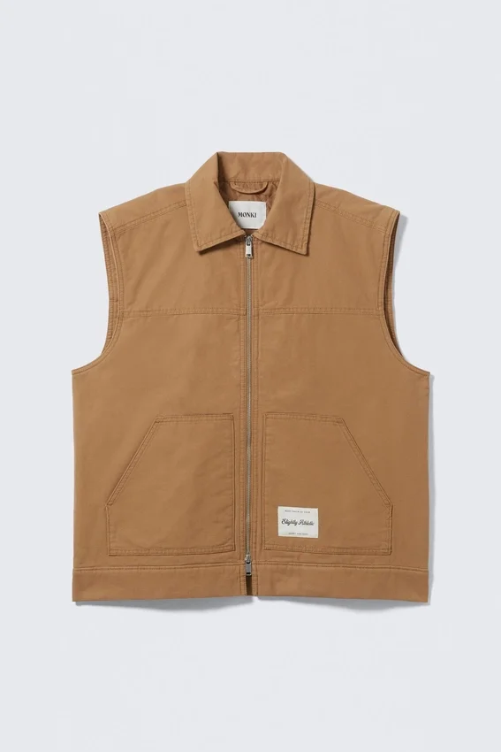 Lightly Padded Canvas Zip Vest – Brown Lightly Padded Canvas Zip Vest – Brown