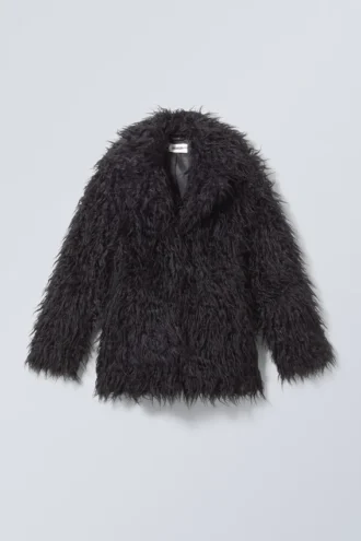 Lilith Waisted Faux Fur Jacket – Black