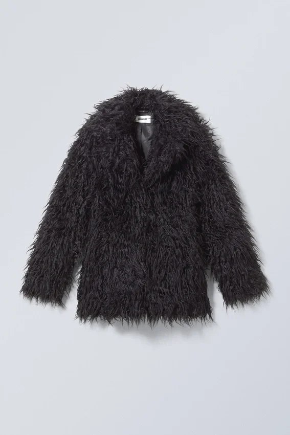 Lilith Waisted Faux Fur Jacket – Black Lilith Waisted Faux Fur Jacket – Black