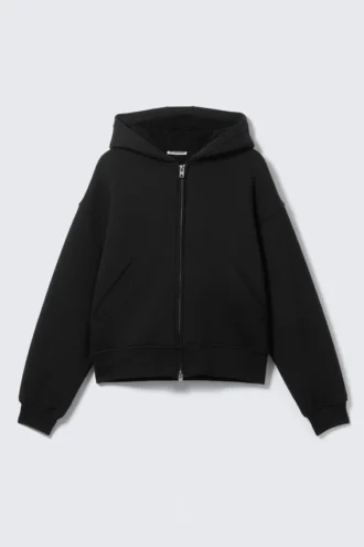 Lined Bomber Zip Hoodie – Black