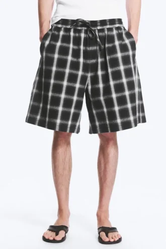 Linen-Blend Shorts – Checked Black