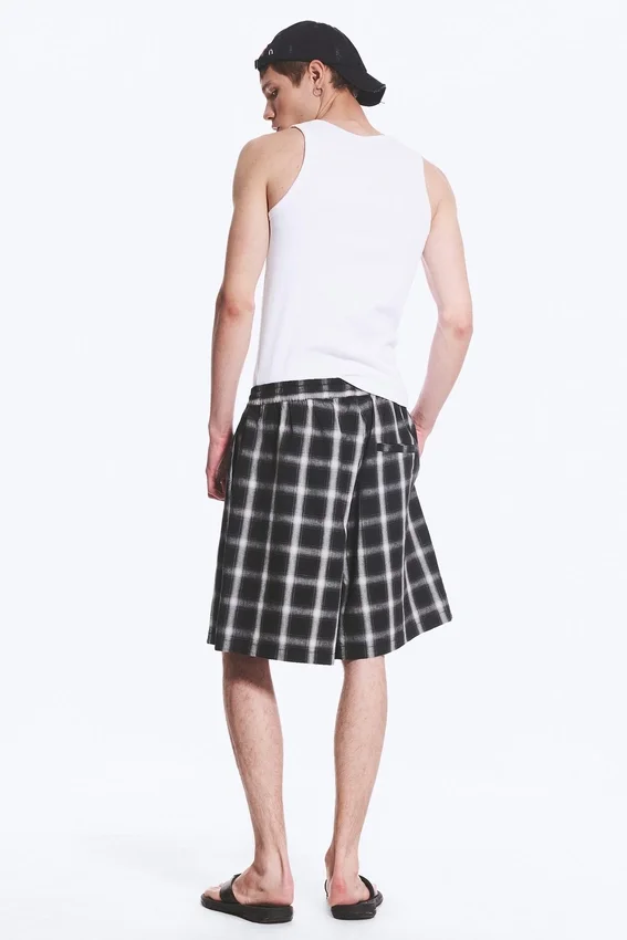 Linen-Blend Shorts – Checked Black Linen-Blend Shorts – Checked Black
