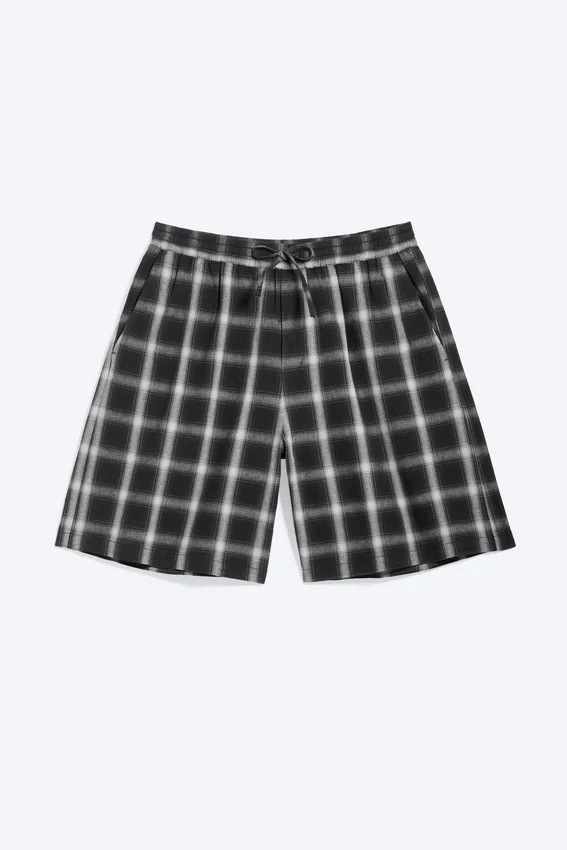 Linen-Blend Shorts – Checked Black Linen-Blend Shorts – Checked Black