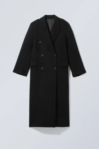 Logan Double-Breasted Wool-Blend Coat – Black Logan Double-Breasted Wool-Blend Coat – Black