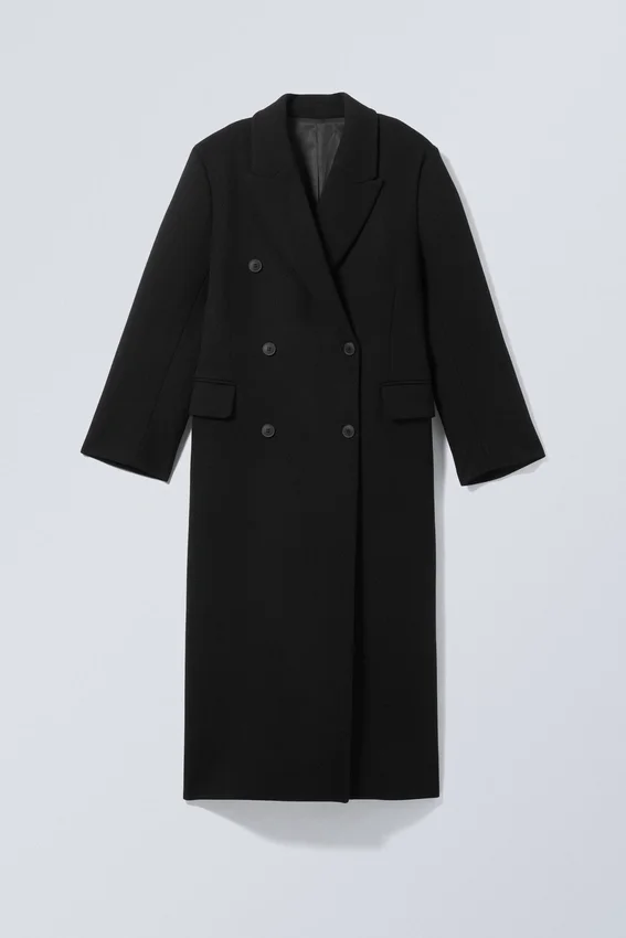 Logan Double-Breasted Wool-Blend Coat – Black Logan Double-Breasted Wool-Blend Coat – Black