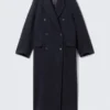 Logan Double-Breasted Wool-Blend Coat – Dark Blue – Pinstripe Logan Double-Breasted Wool-Blend Coat – Dark Blue – Pinstripe