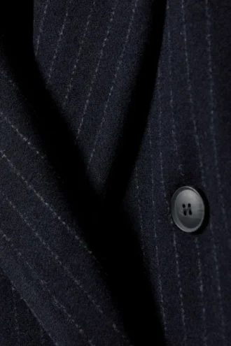 Logan Double-Breasted Wool-Blend Coat – Dark Blue – Pinstripe