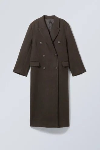 Logan Double-Breasted Wool-Blend Coat – Dark Brown