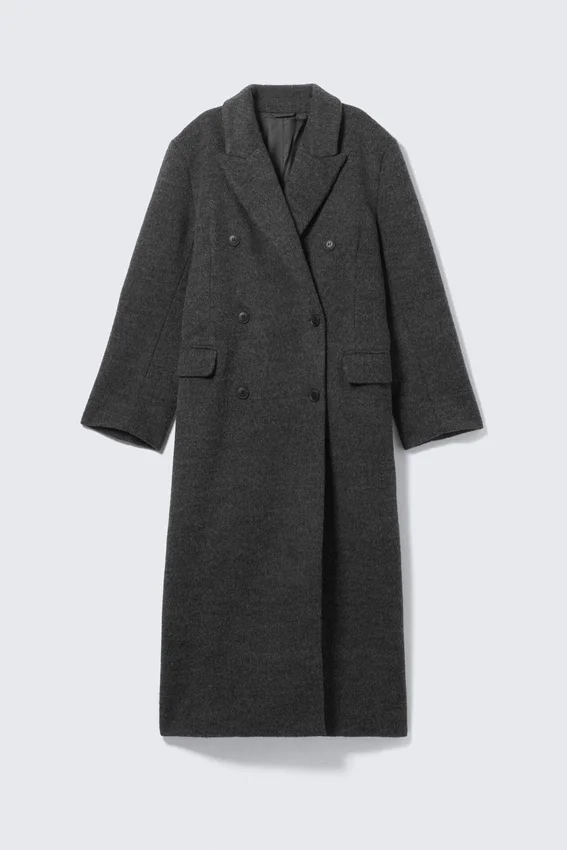 Logan Hairy Double-Breasted Wool-Blend Coat – Dark Grey Melange Logan Hairy Double-Breasted Wool-Blend Coat – Dark Grey Melange