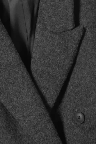 Logan Hairy Double-Breasted Wool-Blend Coat – Dark Grey Melange