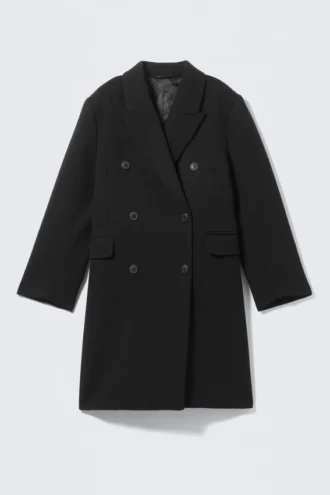 Logan Knee-Length Wool-Blend Coat – Black