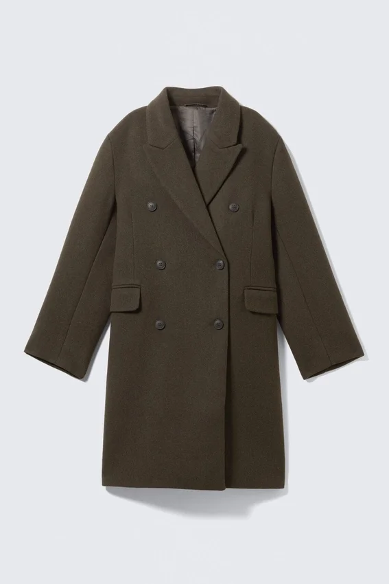 Logan Knee-Length Wool-Blend Coat – Dark Khaki Green Logan Knee-Length Wool-Blend Coat – Dark Khaki Green