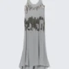 Long Beaded Sleeveless Dress – Beaded Light Grey Long Beaded Sleeveless Dress – Beaded Light Grey