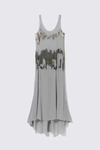 Long Beaded Sleeveless Dress – Beaded Light Grey