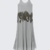 Long Beaded Sleeveless Dress – Beaded Light Grey Long Beaded Sleeveless Dress – Beaded Light Grey