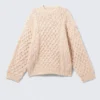 Long Cable Knit Textured Sweater – Beige – Pink Neps Long Cable Knit Textured Sweater – Beige – Pink Neps